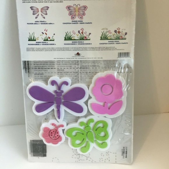 PLAID KIDS WALL DECOR - 2 Stencils, 4 Stamps Set-flower, butterfly - Picture 4 of 4